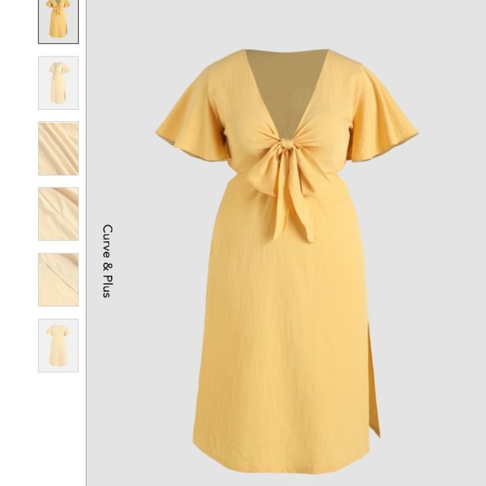 Curve & Plus Solid Bow Cut Out Midi Dress - Cider